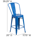 Flash Furniture CH-31320-24GB-BL-GG Counter Height Bar Stool w/ Curved Back & Metal Seat, Blue thumbnail 2