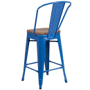 Flash Furniture CH-31320-24GB-BL-WD-GG Counter Height Bar Stool w/ Curved Back & Wood Seat, Blue thumbnail 3