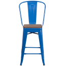 Flash Furniture CH-31320-24GB-BL-WD-GG Counter Height Bar Stool w/ Curved Back & Wood Seat, Blue thumbnail 4
