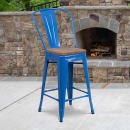 Flash Furniture CH-31320-24GB-BL-WD-GG Counter Height Bar Stool w/ Curved Back & Wood Seat, Blue thumbnail 5