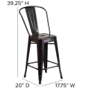 Flash Furniture CH-31320-24GB-BQ-GG Counter Height Bar Stool w/ Curved Back & Metal Seat, Black Antique Gold thumbnail 2