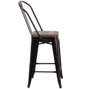 Flash Furniture CH-31320-24GB-BQ-WD-GG Counter Height Bar Stool w/ Curved Back & Wood Seat, Black Antique Gold thumbnail 3