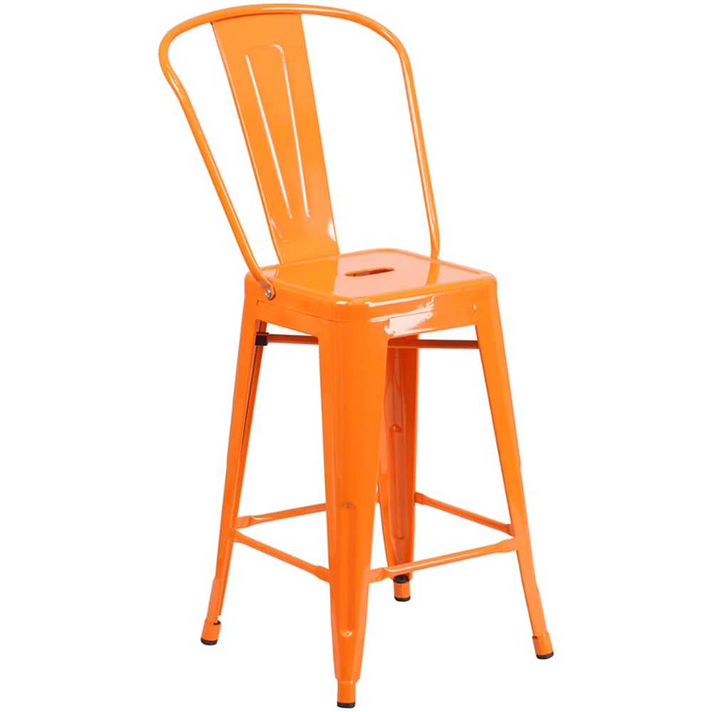 Flash Furniture CH-31320-24GB-OR-GG Counter Height Bar Stool w/ Curved Back & Metal Seat, Orange