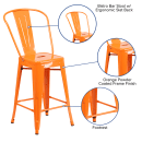 Flash Furniture CH-31320-24GB-OR-GG Counter Height Bar Stool w/ Curved Back & Metal Seat, Orange thumbnail 6