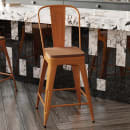 Flash Furniture CH-31320-24GB-OR-PL2T-GG Counter Height Bar Stool w/ Removable Back & Wood Seat - Steel, Orange thumbnail 3