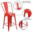 Flash Furniture CH-31320-24GB-RED-GG Counter Height Bar Stool w/ Curved Back & Metal Seat, Red thumbnail 6