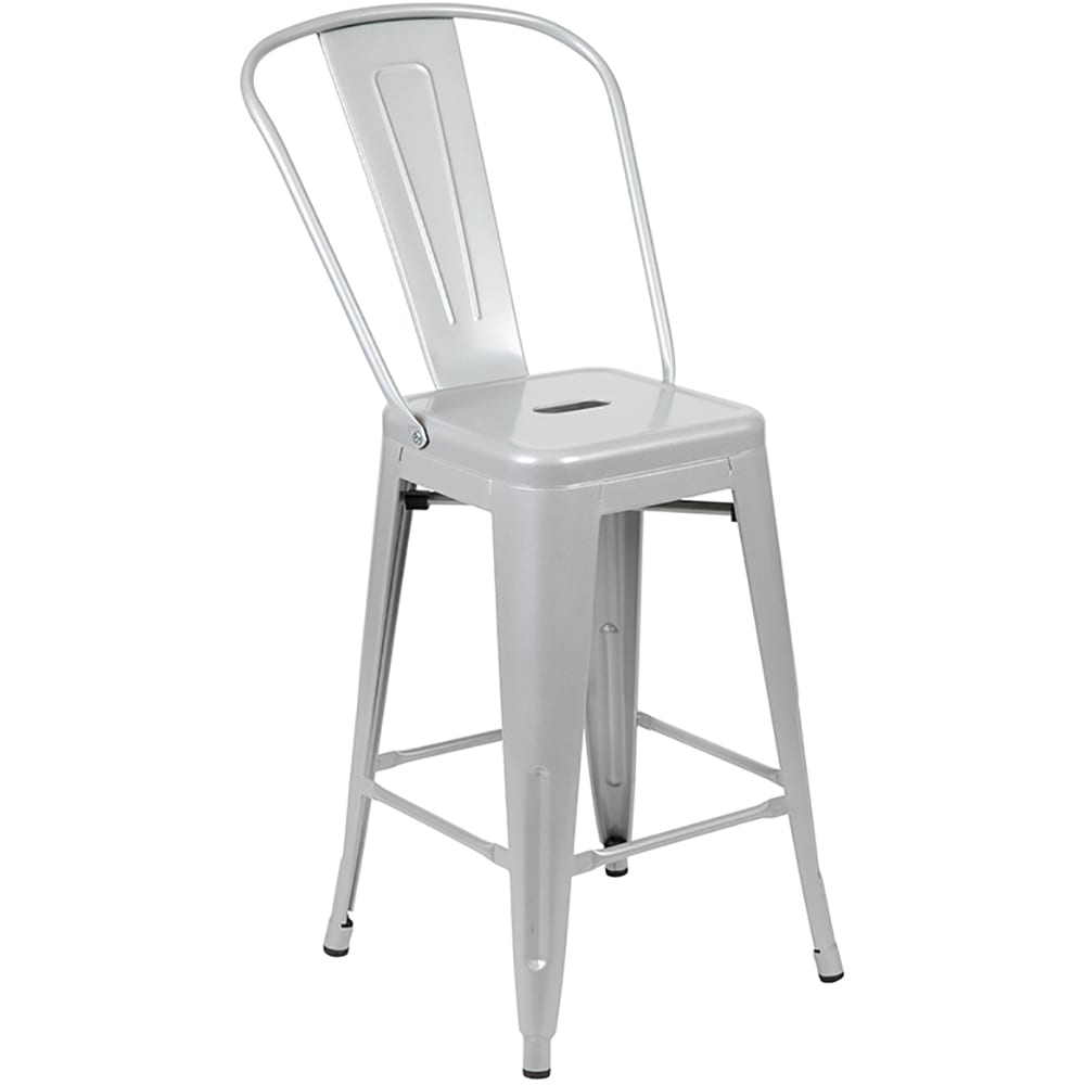 Flash Furniture CH-31320-24GB-SIL-GG Counter Height Bar Stool w/ Curved Back & Metal Seat, Silver