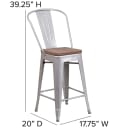 Flash Furniture CH-31320-24GB-SIL-WD-GG Counter Height Bar Stool w/ Curved Back & Wood Seat, Silver thumbnail 2