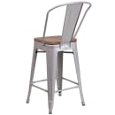 Flash Furniture CH-31320-24GB-SIL-WD-GG Counter Height Bar Stool w/ Curved Back & Wood Seat, Silver thumbnail 4