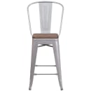 Flash Furniture CH-31320-24GB-SIL-WD-GG Counter Height Bar Stool w/ Curved Back & Wood Seat, Silver thumbnail 5