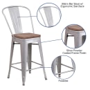 Flash Furniture CH-31320-24GB-SIL-WD-GG Counter Height Bar Stool w/ Curved Back & Wood Seat, Silver thumbnail 6