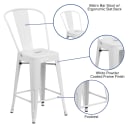 Flash Furniture CH-31320-24GB-WH-GG Counter Height Bar Stool w/ Curved Back & Metal Seat, White thumbnail 6