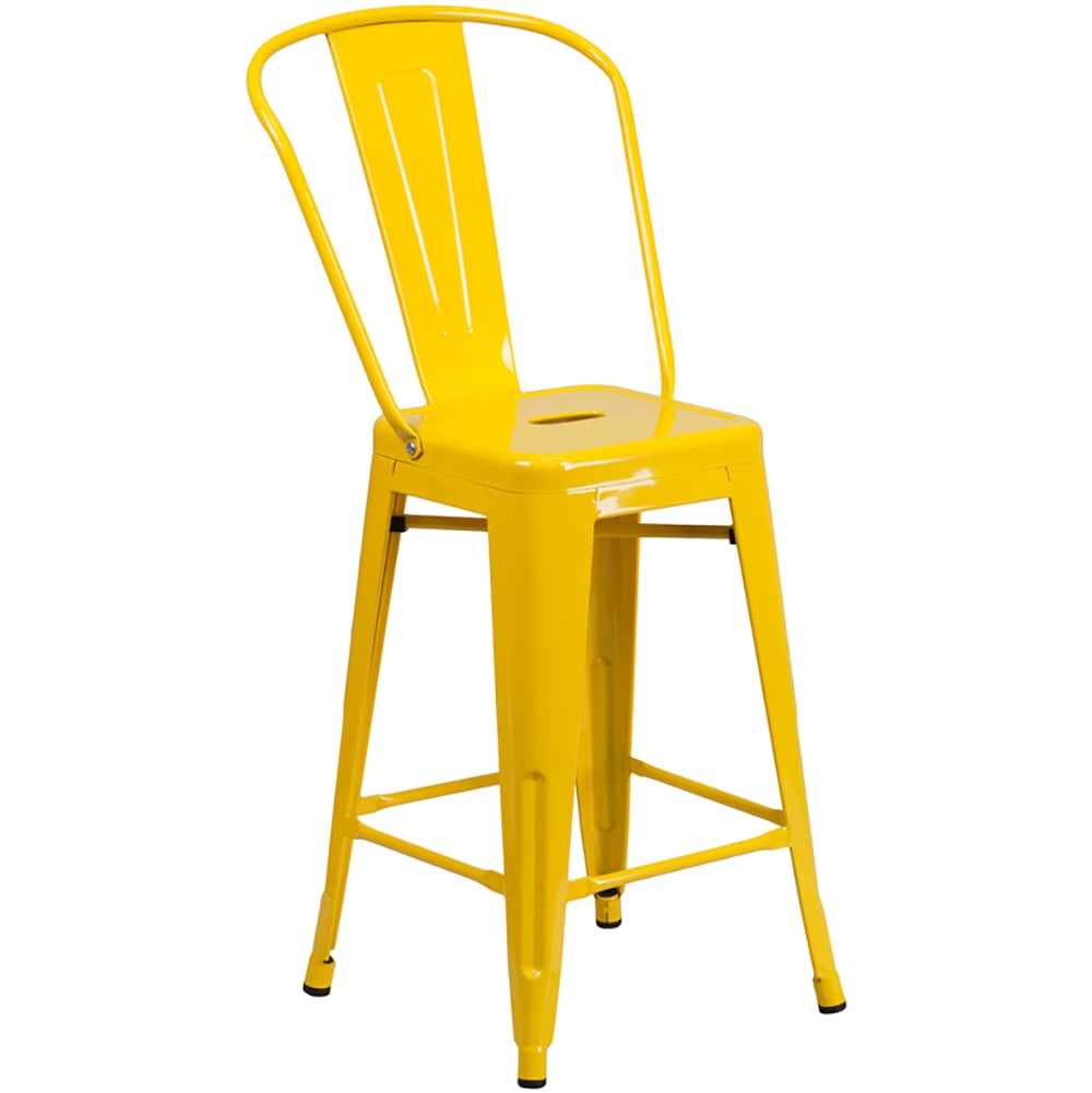 Flash Furniture CH-31320-24GB-YL-GG Counter Height Bar Stool w/ Curved Back & Metal Seat, Yellow