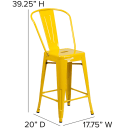 Flash Furniture CH-31320-24GB-YL-GG Counter Height Bar Stool w/ Curved Back & Metal Seat, Yellow thumbnail 2