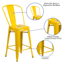 Flash Furniture CH-31320-24GB-YL-GG Counter Height Bar Stool w/ Curved Back & Metal Seat, Yellow thumbnail 6