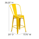 Flash Furniture CH-31320-24GB-YL-PL2T-GG Counter Height Bar Stool w/ Removable Back & Wood Seat - Steel, Yellow thumbnail 2