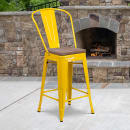 Flash Furniture CH-31320-24GB-YL-WD-GG Counter Height Bar Stool w/ Curved Back & Wood Seat, Yellow thumbnail 5