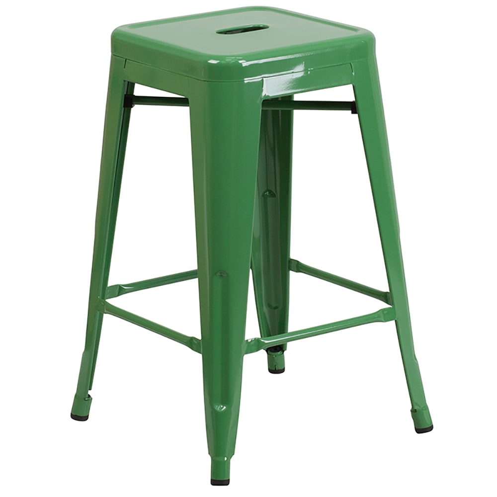 Flash Furniture CH-31320-24-GN-GG Counter Height Backless Bar Stool w/ Metal Seat, Green