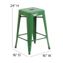 Flash Furniture CH-31320-24-GN-PL2T-GG Counter Height Backless Stool w/ Wood Seat - Steel, Green thumbnail 2