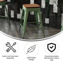 Flash Furniture CH-31320-24-GN-PL2T-GG Counter Height Backless Stool w/ Wood Seat - Steel, Green thumbnail 5