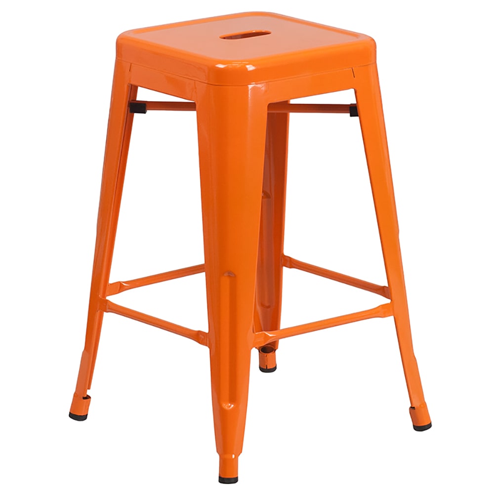 Flash Furniture CH-31320-24-OR-GG Counter Height Backless Bar Stool w/ Metal Seat, Orange