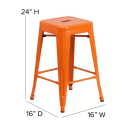 Flash Furniture CH-31320-24-OR-PL2T-GG Counter Height Backless Stool w/ Wood Seat - Steel, Orange thumbnail 2