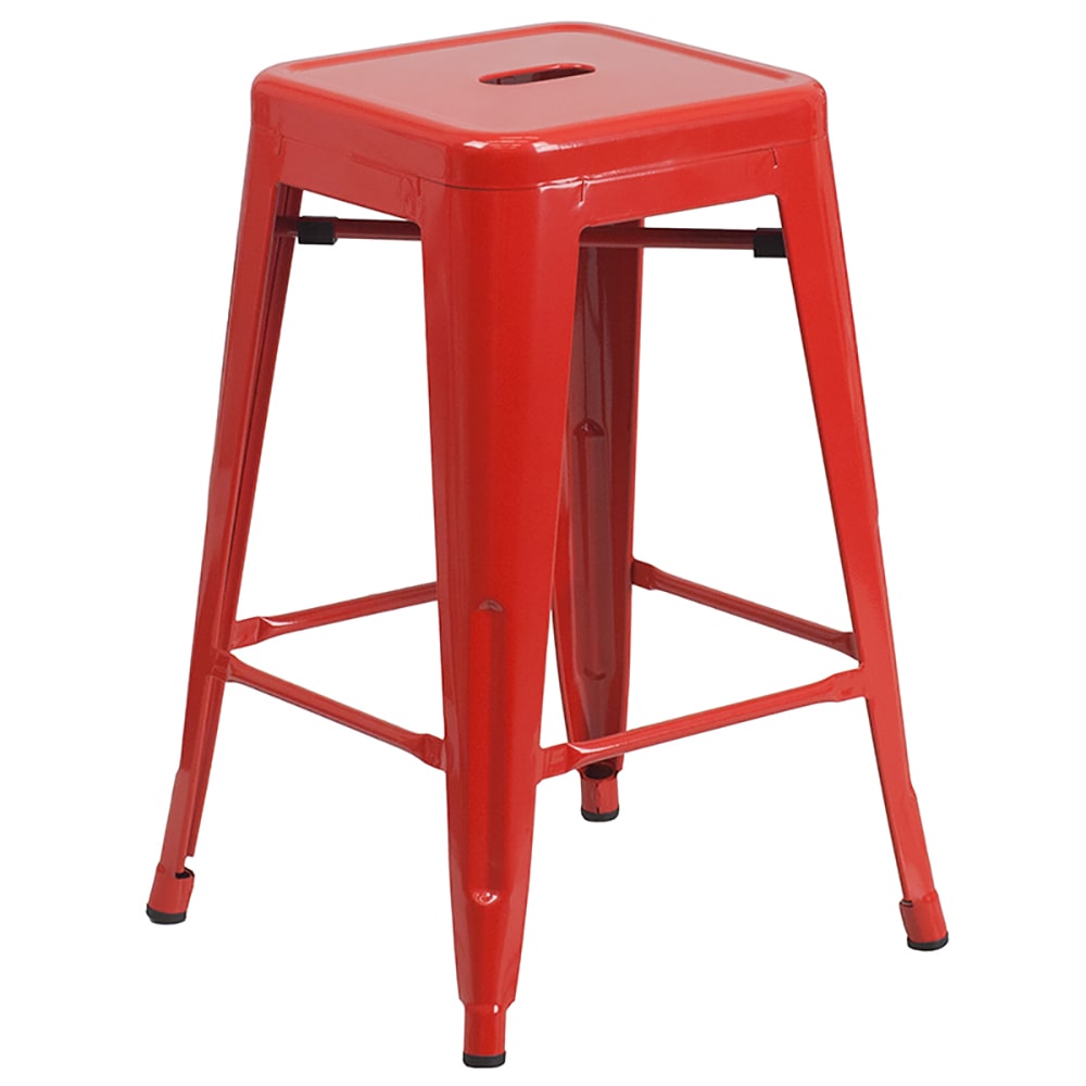 Flash Furniture CH-31320-24-RED-GG Counter Height Backless Bar Stool w/ Metal Seat, Red