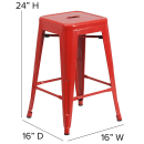 Flash Furniture CH-31320-24-RED-GG Counter Height Backless Bar Stool w/ Metal Seat, Red thumbnail 2