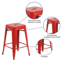 Flash Furniture CH-31320-24-RED-GG Counter Height Backless Bar Stool w/ Metal Seat, Red thumbnail 6