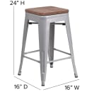 Flash Furniture CH-31320-24-SIL-GG Counter Height Backless Bar Stool w/ Metal Seat, Silver thumbnail 2