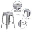 Flash Furniture CH-31320-24-SIL-GG Counter Height Backless Bar Stool w/ Metal Seat, Silver thumbnail 6