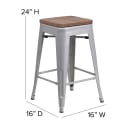 Flash Furniture CH-31320-24-SIL-PL2G-GG Counter Height Backless Stool w/ Wood Seat - Steel, Silver thumbnail 2