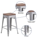 Flash Furniture CH-31320-24-SIL-WD-GG Counter Height Backless Bar Stool w/ Wood Seat, Silver thumbnail 5