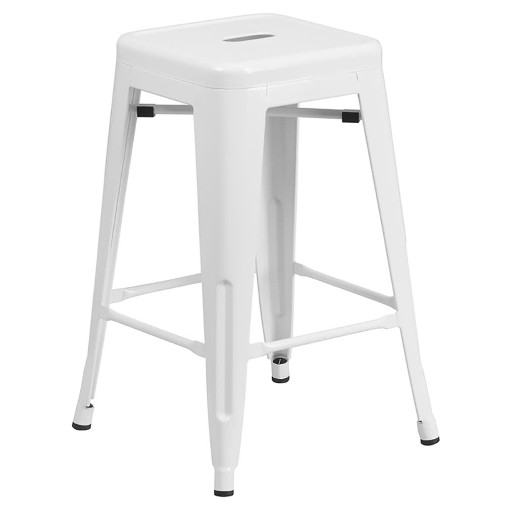 Flash Furniture CH-31320-24-WH-GG Counter Height Backless Bar Stool w/ Metal Seat, White