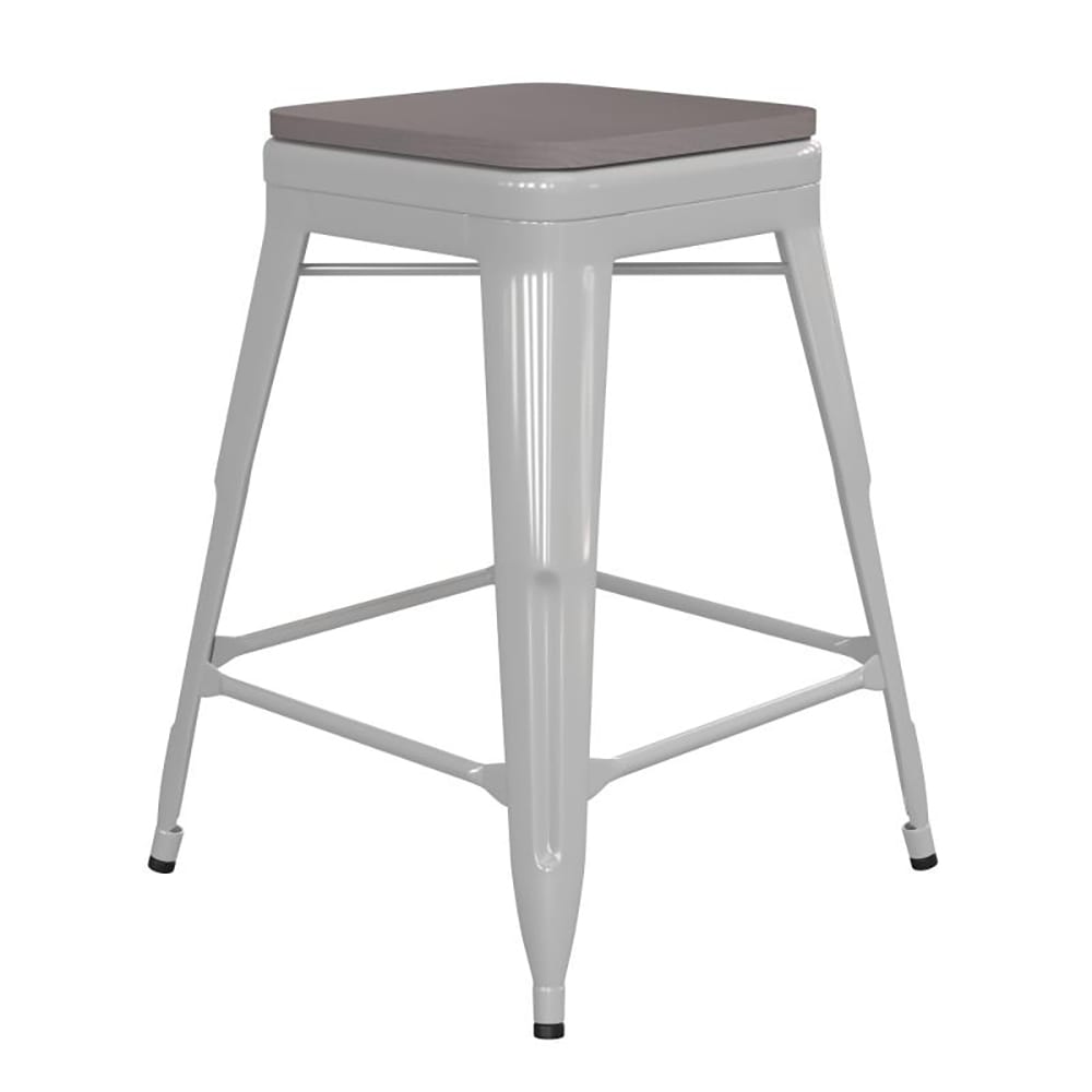 Flash Furniture CH-31320-24-WH-PL2G-GG Counter Height Backless Stool w/ Wood Seat - Steel, White