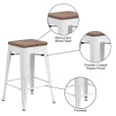 Flash Furniture CH-31320-24-WH-WD-GG Counter Height Backless Bar Stool w/ Wood Seat, White thumbnail 5