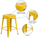 Flash Furniture CH-31320-24-YL-GG Counter Height Backless Bar Stool w/ Metal Seat, Yellow thumbnail 6