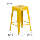 Flash Furniture CH-31320-24-YL-PL2T-GG Counter Height Backless Stool w/ Wood Seat - Steel, Yellow thumbnail 2