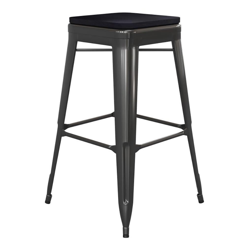 Flash Furniture CH-31320-30-BK-PL2B-GG Backless Bar Stool w/ Wood Seat - Steel, Black