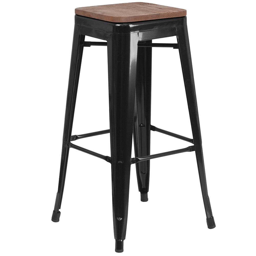 Flash Furniture CH-31320-30-BK-WD-GG Backless Bar Stool w/ Wood Seat, Black