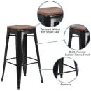 Flash Furniture CH-31320-30-BK-WD-GG Backless Bar Stool w/ Wood Seat, Black thumbnail 3