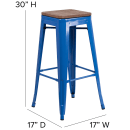 Flash Furniture CH-31320-30-BL-WD-GG Backless Bar Stool w/ Wood Seat, Blue thumbnail 2