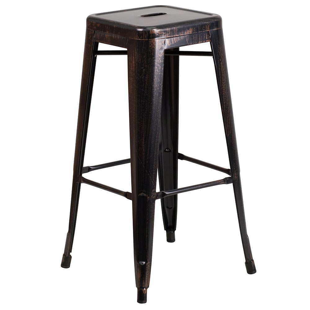 Flash Furniture CH-31320-30-BQ-GG Backless Bar Stool w/ Metal Seat, Black Antique Gold