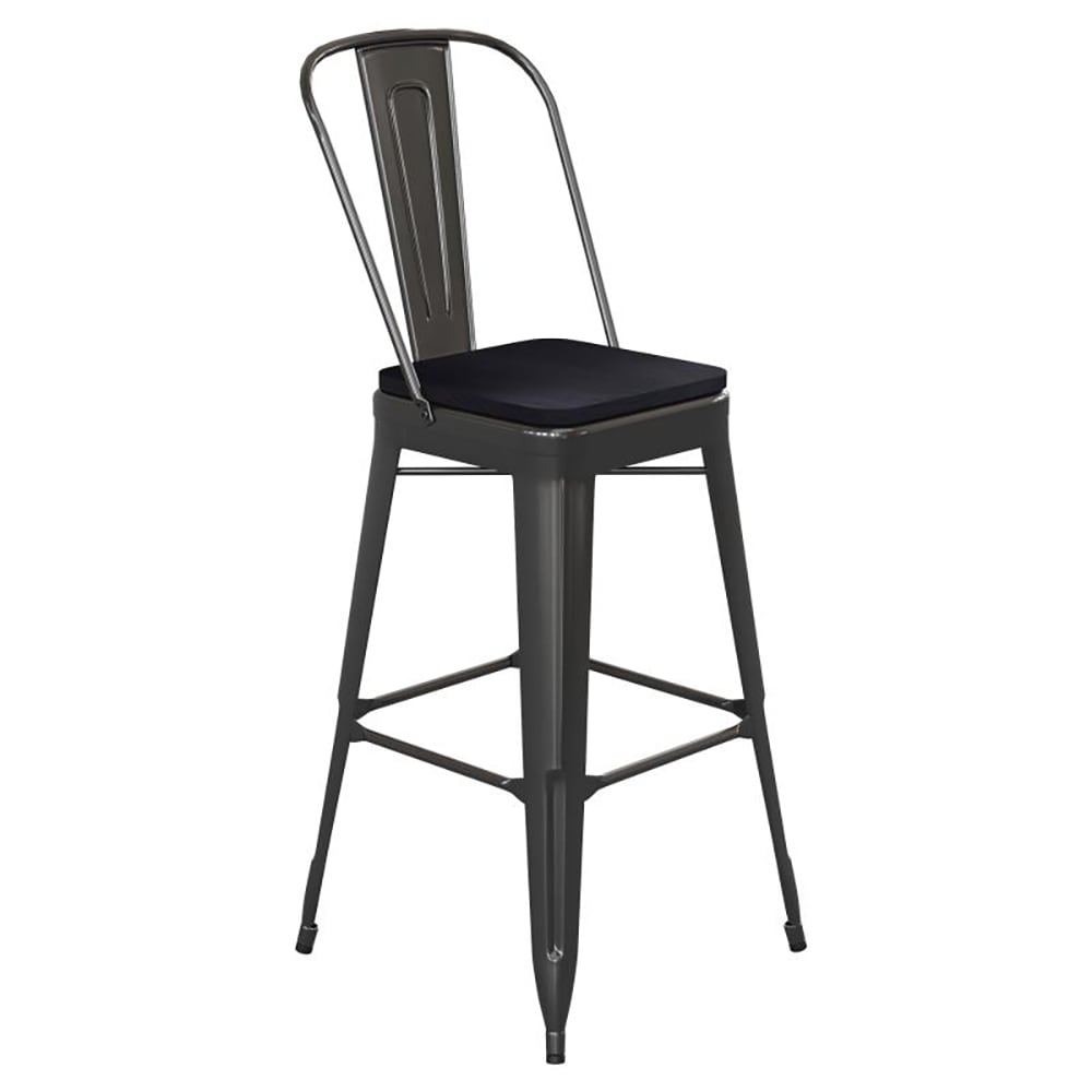Flash Furniture CH-31320-30GB-BK-PL2B-GG Bar Height Bar Stool w/Removable Back and Wood Seat - Steel, Black