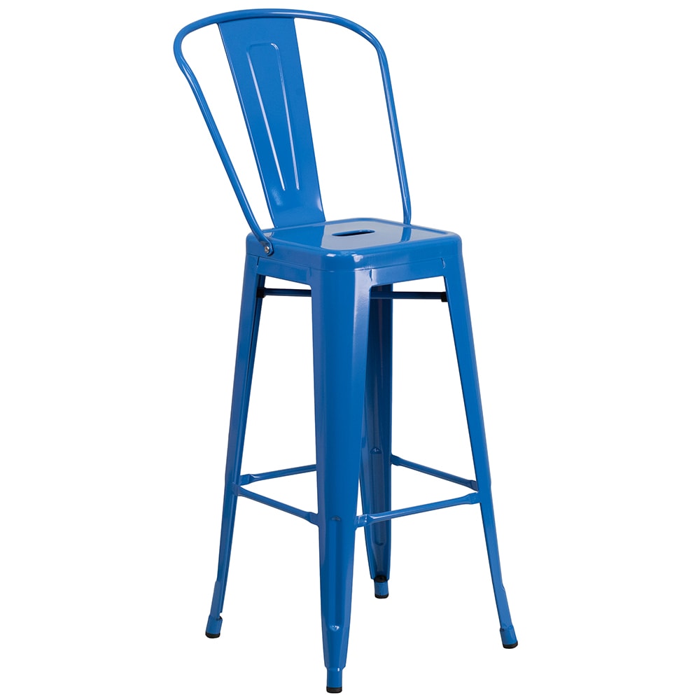 Flash Furniture CH-31320-30GB-BL-GG Bar Stool w/ Curved Back & Metal Seat, Blue