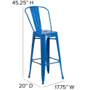 Flash Furniture CH-31320-30GB-BL-GG Bar Stool w/ Curved Back & Metal Seat, Blue thumbnail 2