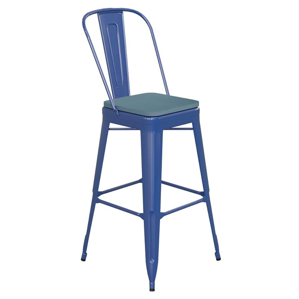 Flash Furniture CH-31320-30GB-BL-PL2C-GG Bar Height Bar Stool w/Removable Back and Wood Seat - Steel, Blue