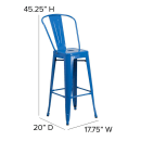 Flash Furniture CH-31320-30GB-BL-PL2C-GG Bar Height Bar Stool w/Removable Back and Wood Seat - Steel, Blue thumbnail 2