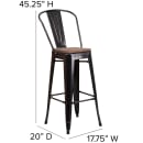 Flash Furniture CH-31320-30GB-BQ-WD-GG Bar Stool w/ Curved Back & Wood Seat, Black Antique Gold thumbnail 2