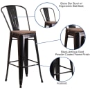 Flash Furniture CH-31320-30GB-BQ-WD-GG Bar Stool w/ Curved Back & Wood Seat, Black Antique Gold thumbnail 3